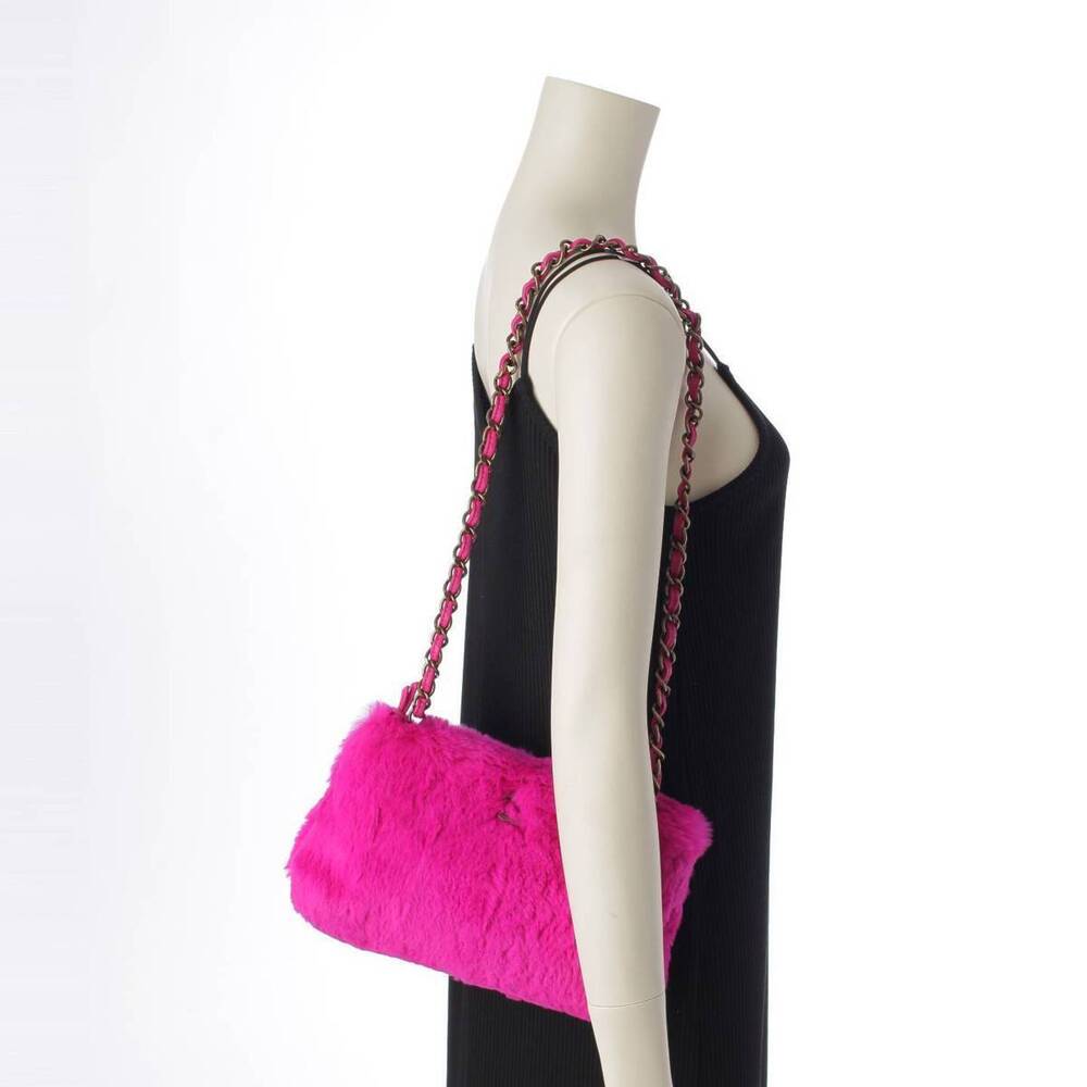 Chanel Lapin Rabbit Fur Coco Mark Chain Shoulder Bag Vivid Pink - Picture 10 of 10